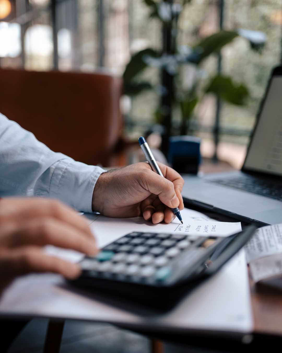 Restaurant owner reviewing tax paperwork